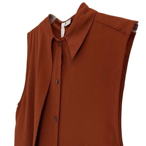 OAK Boutique Brand Silk Button Up Blouse Extended Gun Flap Blouse Oxblood Size S - Picture 6 of 12